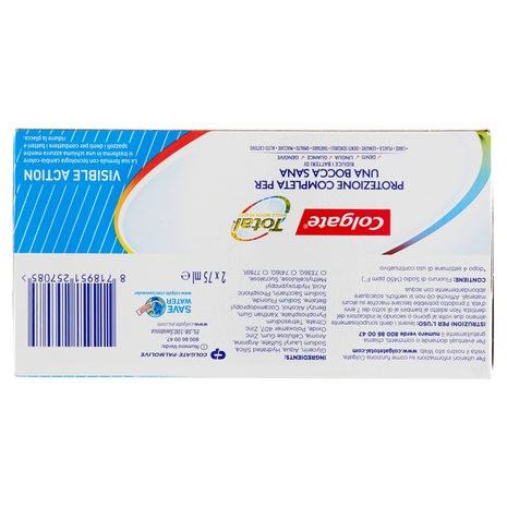 Colgate dentifricio Total Visible Action, protegge da batteri lingua, guance e gengive bitubo 2x75ml